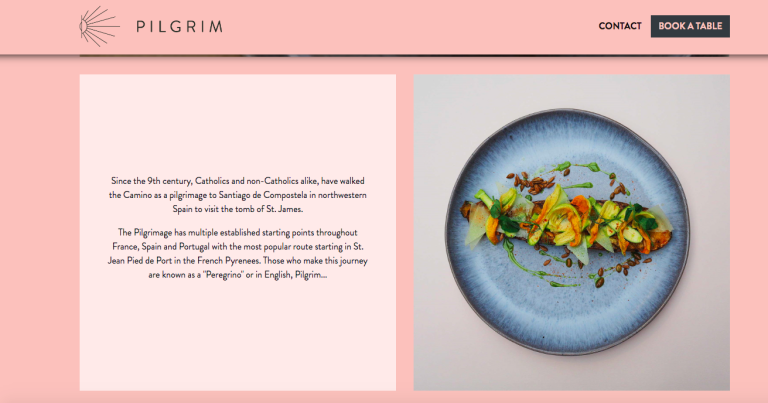 Captura de pantalla de la web del Restaurante Pilgrim